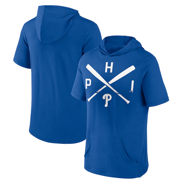 Men's Philadelphia Phillies Blue Short Sleeve Pullover Hoodie
